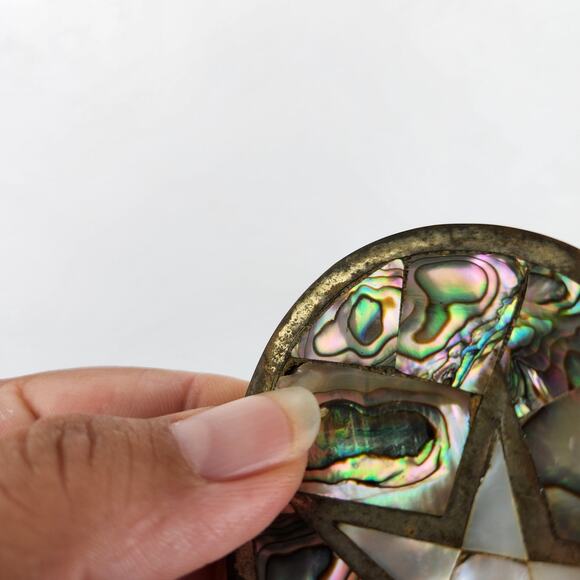 VTG Abalone Inlay Star Belt Buckle Western Celestial Distrayed *chipped main image 5